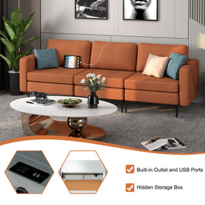 Convertible Leather Sofa Couch with Magazine Pockets 3-Seat with 2 USB Port-Orange view 9