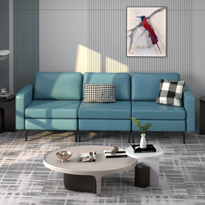 Convertible Leather Sofa Couch with Magazine Pockets 3-Seat with 2 USB Port-Blue view 3