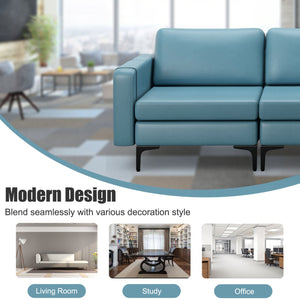 Convertible Leather Sofa Couch with Magazine Pockets 3-Seat with 2 USB Port-Blue view 8