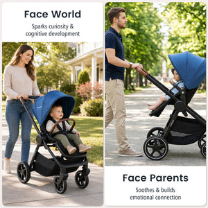 Convertible Travel Baby Stroller with Car Seat Adapters-Blue view 5