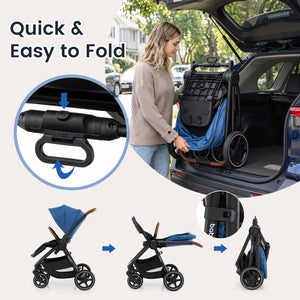 Convertible Travel Baby Stroller with Car Seat Adapters-Blue view 6