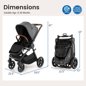 Convertible Travel Baby Stroller with Car Seat Adapters-Gray view 3