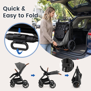 Convertible Travel Baby Stroller with Car Seat Adapters-Gray view 6