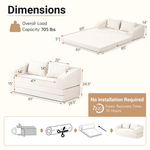 Corduroy Loveseat Sleeper Sofa with 2 Back Cushions for Living Room Bedroom Apartment-Beige view 5