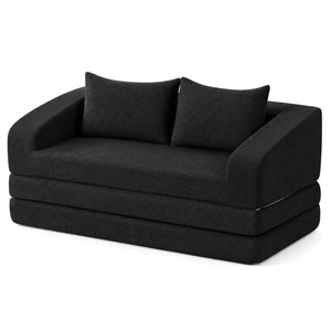Corduroy Loveseat Sleeper Sofa with 2 Back Cushions for Living Room Bedroom Apartment-Black