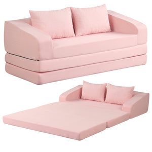 Corduroy Loveseat Sleeper Sofa with 2 Back Cushions for Living Room Bedroom Apartment-Pink view 4