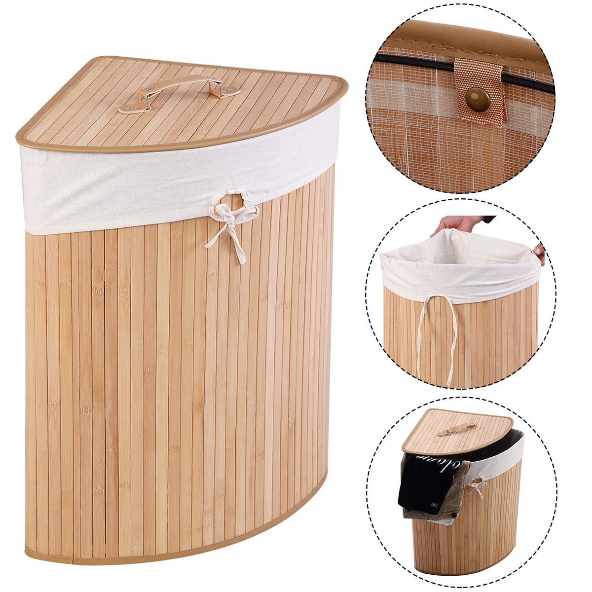 Corner Bamboo Hamper Laundry Basket view 2