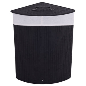 Corner Bamboo Hamper Laundry Basket with Lid and Removable Liner-Black view 4