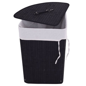 Corner Bamboo Hamper Laundry Basket with Lid and Removable Liner-Black view 9