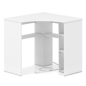 Corner Computer Desk Triangle Home Office Desk with Adjustable Shelf and Arc-Shaped Profile-White