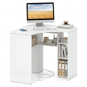 Corner Computer Desk Triangle Home Office Desk with Adjustable Shelf and Arc-Shaped Profile-White view 4