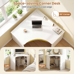 Corner Computer Desk Triangle Home Office Desk with Adjustable Shelf and Arc-Shaped Profile-White view 7