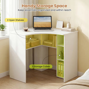 Corner Computer Desk Triangle Home Office Desk with Adjustable Shelf and Arc-Shaped Profile-White view 8