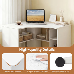 Corner Computer Desk Triangle Home Office Desk with Adjustable Shelf and Arc-Shaped Profile-White view 9
