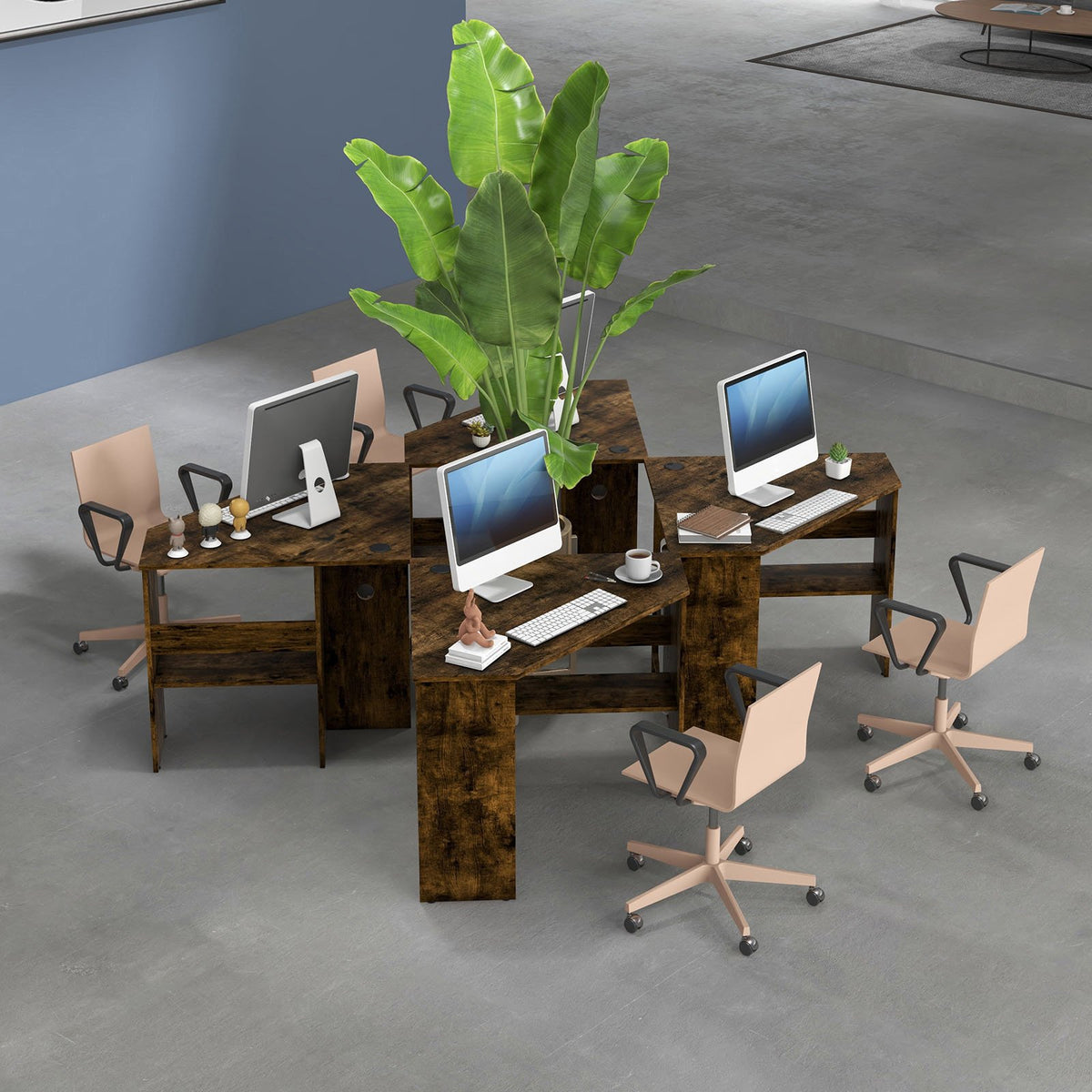 Corner Computer Desk Triangle Writing Workstation with Storage Shelf-Rustic Brown view 2