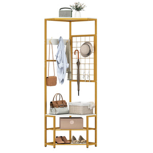 Corner Hall Tree Freestanding Coat Rack with Storage Shelves Removable Hooks-White view 4