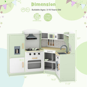 Corner Kids Play Kitchen with Washing Machine and Ice Maker Gift for Boys Girls-Green view 4