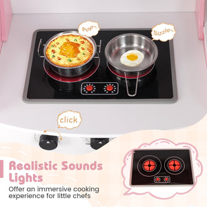 Corner Kids Play Kitchen with Washing Machine and Ice Maker Gift for Boys Girls-Pink view 9