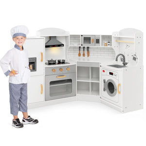 Corner Kids Play Kitchen with Washing Machine and Ice Maker Gift for Boys Girls-White view 4