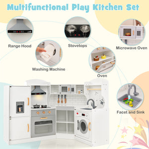 Corner Kids Play Kitchen with Washing Machine and Ice Maker Gift for Boys Girls-White view 6