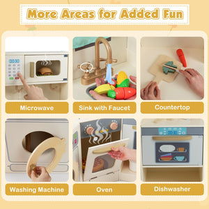 Corner Kitchen Toys with Lights and Sounds with Pull-out Trash Can and Stoves-Off White view 7