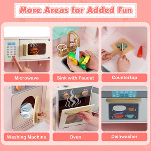 Corner Kitchen Toys with Lights and Sounds with Pull-out Trash Can and Stoves-Pink view 7