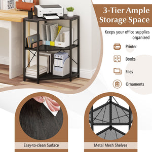 Corner Printer Stand with Power Outlet 3-Tier Storage Rack with Adjustable Shelf-Black view 8