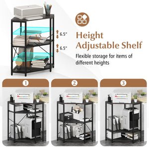 Corner Printer Stand with Power Outlet 3-Tier Storage Rack with Adjustable Shelf-Black view 9