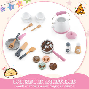 Corner Wooden Play Kitchen with Coffee Machine and Slide for Kids-Pink view 6
