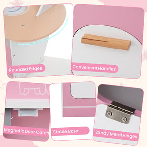 Corner Wooden Play Kitchen with Coffee Machine and Slide for Kids-Pink view 9