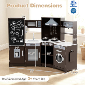 Corner Wooden Play Kitchen with Lights and Sounds Large Pretend Play Kitchen Set-Espresso view 4