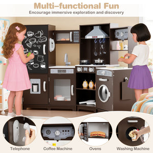 Corner Wooden Play Kitchen with Lights and Sounds Large Pretend Play Kitchen Set-Espresso view 5