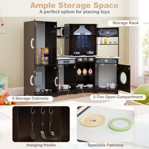 Corner Wooden Play Kitchen with Lights and Sounds Large Pretend Play Kitchen Set-Espresso view 8