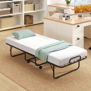 Cot Size Folding Bed Frame with Memory Foam Mattress and Metal Frame view 2