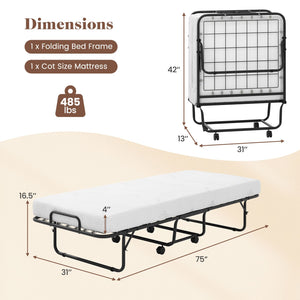Cot Size Folding Bed Frame with Memory Foam Mattress and Metal Frame view 4