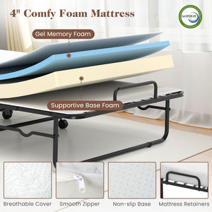 Cot Size Folding Bed Frame with Memory Foam Mattress and Metal Frame view 7