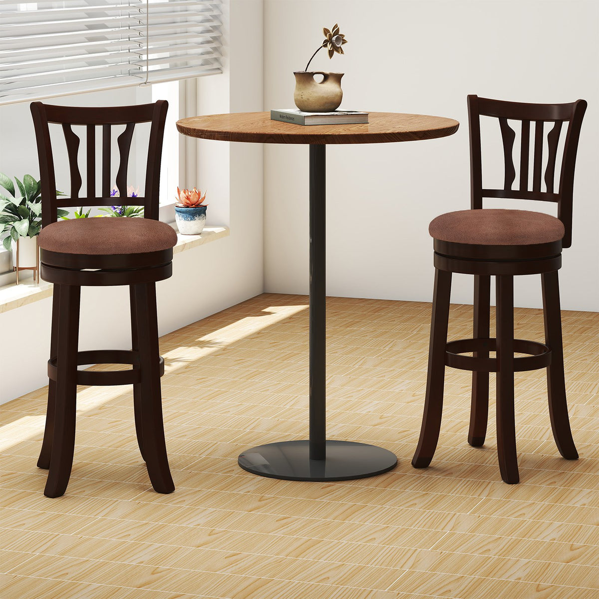 Counter Height Swivel Bar Stools Set of 2 with Back and Solid Rubber Frame-29 view 2