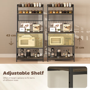 Kitchen Baker's Rack with Power Outlet and LED Light, 5-Tier Coffee Bar Station with 10 Hooks, Grey – view 6