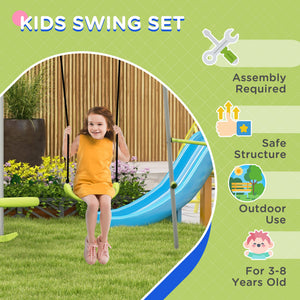 Swing Set for Kids, Heavy Duty A-Frame Metal Swing Frame with Glider, Swing Seat, Ground Stakes for Backyard, Green