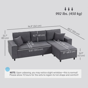 Corner Sofa with Changeable Chaise, Corduroy L-Shaped Sectional Sofa with Pocket Spring, 2 Pillows – view 2