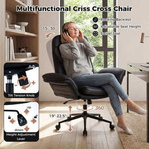 Criss Cross Chair Adjustable Swivel Vanity Chair with 5-Position Armrests-Black view 9