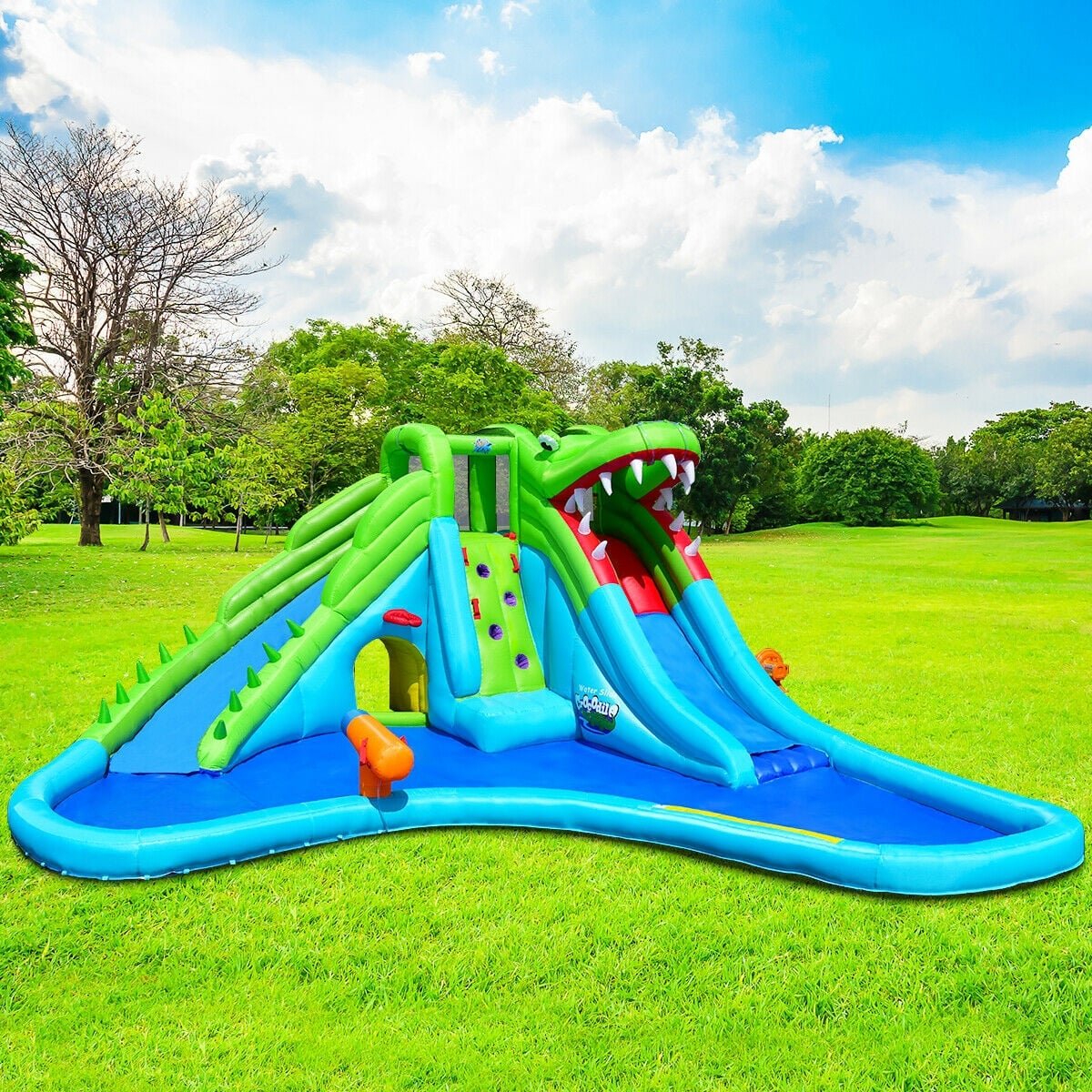 Inflatable Crocodile Water Slide Climbing Wall Bounce House view 2