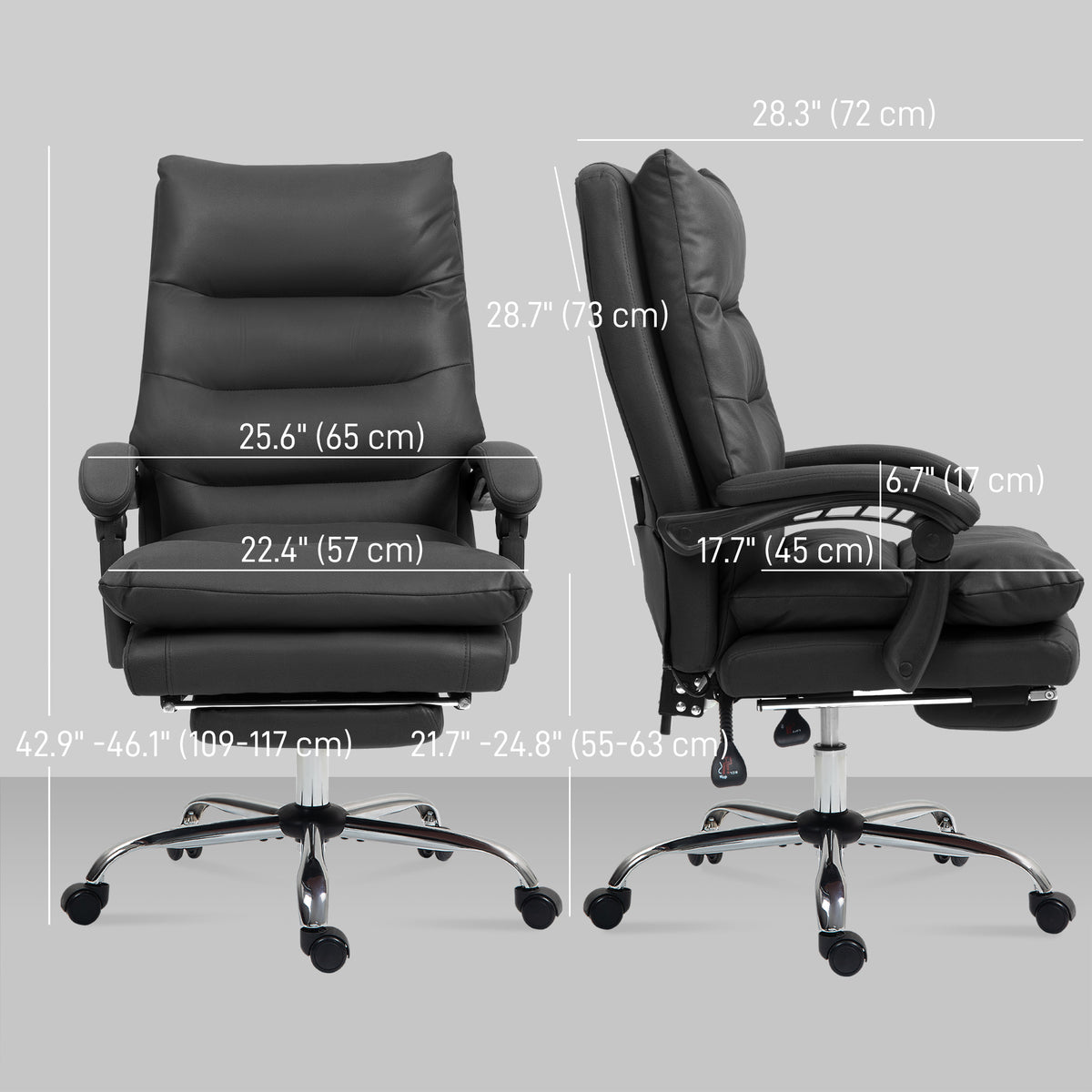 Executive Office Chair with 6-Point Massage, Microfibre Reclining Computer Chair with Footrest, Black – view 2