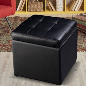 Foldable Cube Ottoman Pouffe Storage Seat-Black view 2