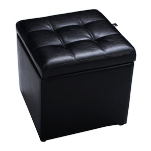 Foldable Cube Ottoman Pouffe Storage Seat-Black view 3