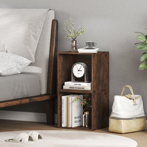 Cube Storage Organizer Stackable Open Book Shelf Wooden Display Shelving Unit-Rustic Brown view 3