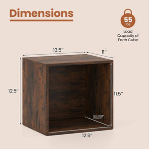 Cube Storage Organizer Stackable Open Book Shelf Wooden Display Shelving Unit-Rustic Brown view 4