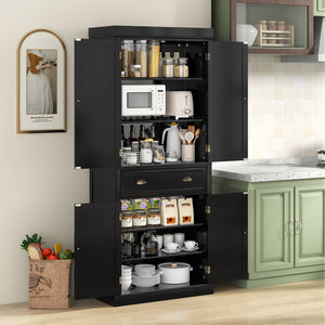 Cupboard Freestanding Kitchen Cabinet w/ Adjustable Shelves-Black view 2
