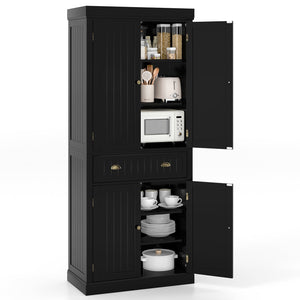 Cupboard Freestanding Kitchen Cabinet w/ Adjustable Shelves-Black view 4