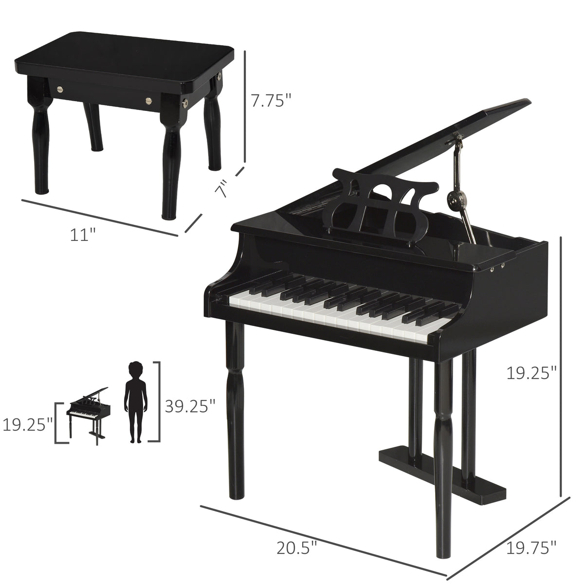 Modern Kids Piano, 30 Keys, Set of 2, Mini Toy for Child, Grand Piano with Music Stand and Bench – view 2